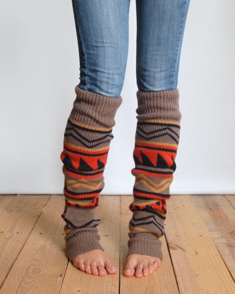 Geometric Pattern Knit Leg Warmers Womens Warm Patchwork Boot Socks